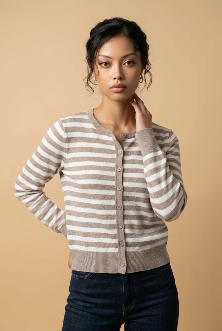 NWT Trendy Queen Striped Button-Down Crewneck Cardigan Sweater size small